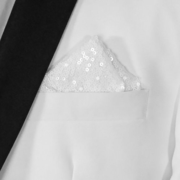 Men's Sequin Pre-Folded Pointed Pocket Square Insert - White - Picture 1 of 8